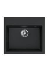 Dura Stretto Svart Quartz Diskbänk Påbyggnad 56x51 cm med Rostfritt Stål Plug och Kranhålsbänk 1208970690