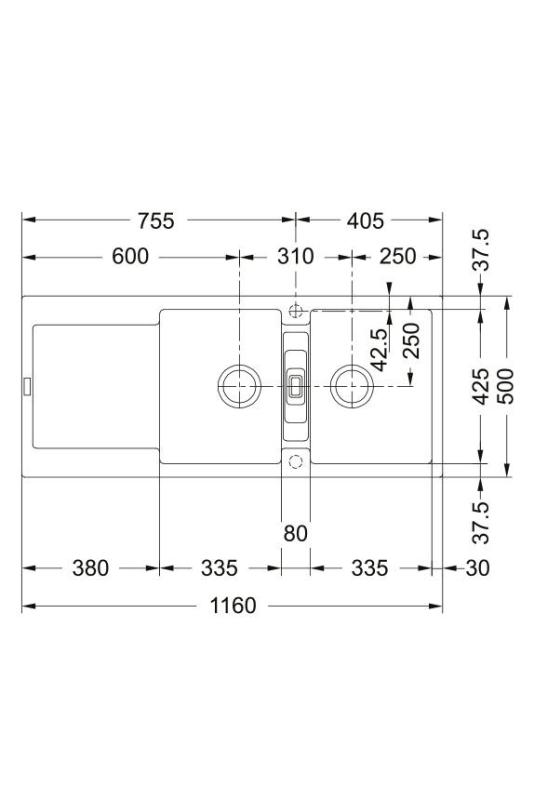 Franke Maris MRG 621 Fragranite Matt Svart Dubbel Diskho 116 x 50 cm Påbyggnad med Avrinningsdel 114.0628.970