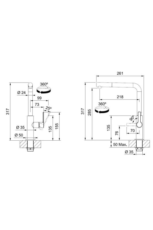 Franke Maris Slim L Kökskran Svart med Uttagbar Pip 115.0728.394