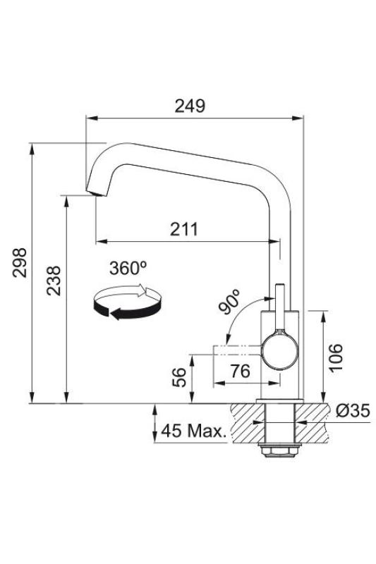 Franke Lina U Kökskran Svängbar Utlopp Krom 115.0728.473
