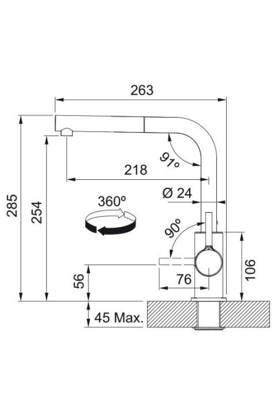 Franke Lina L Kökskran Svart med Utdragbar Pip 115.0712.435