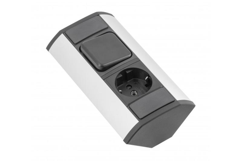 MINI hörnförlängare med strömbrytare och schuko-uttag 230V 16A