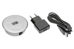 Trådlös laddare med USB silver med nätadapter (2 m avtagbar USB-kabel)