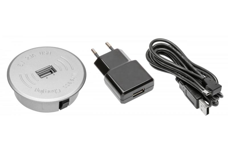 Trådlös laddare med USB silver med nätadapter (2 m avtagbar USB-kabel)