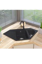 Graniteland Amiata Granit Svart Hörndiskho överbyggnad 965x496mm med Rostfritt Stål Plugg 1208971120