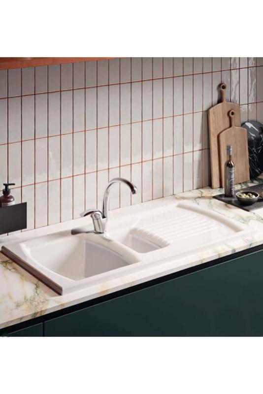Ausmann Ceramic Crest 1,5 Keramisk Vit Diskbänk med Avrinningsområde 995 x 497 mm 1208971131