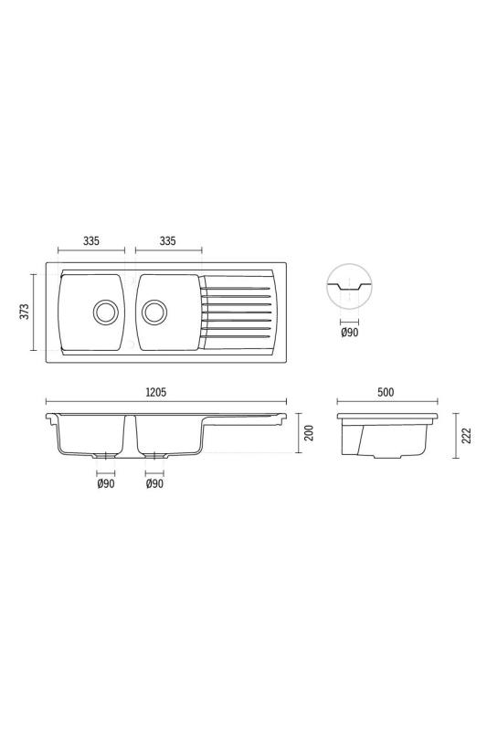 Ausmann Ceramic Crest Dubbel Keramisk Vit Diskho med Avrinningsdel 1205 x 500 mm 1208971132