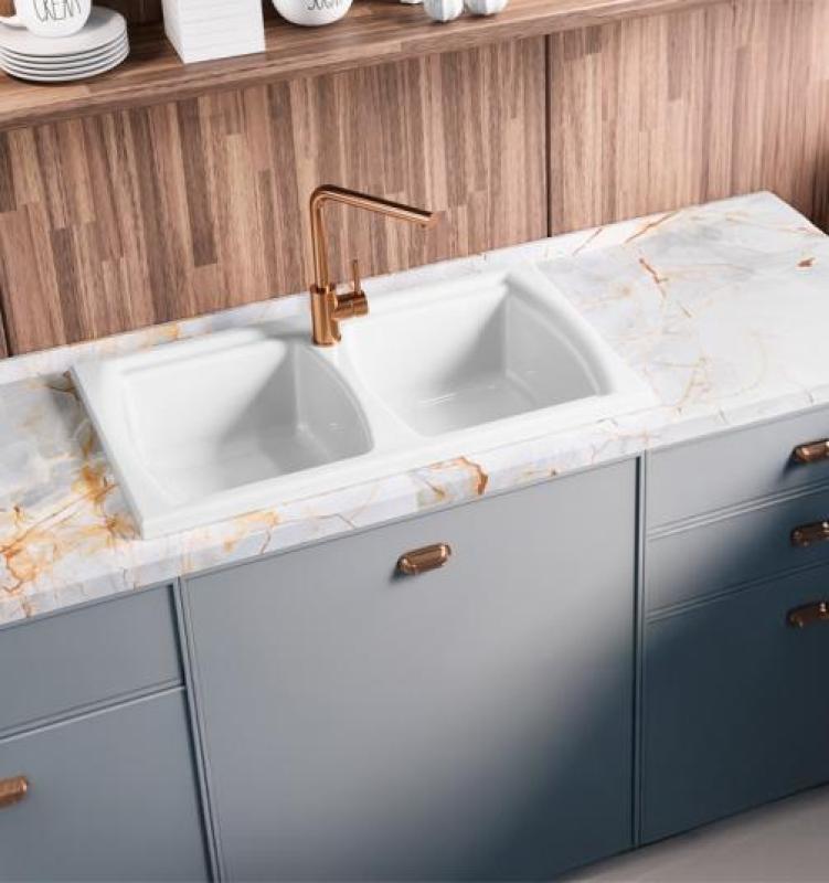 Ausmann Ceramic Crest Dubbel Keramisk Vit Diskbänk 860 x 500 mm 1208971133