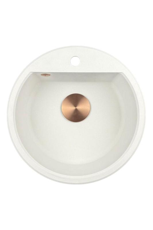 GraniteMy Bremen runda granitdiskho 43 cm vit överbyggnad och underbyggnad med kranhålsbänk med kopparplugg 1208971222