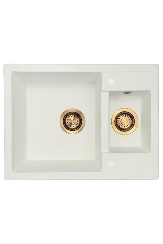 GraniteMy Smart extra grunt 1,5 granit överbyggnad vit diskbänk 58x44cm med koppar plugg 1208970052