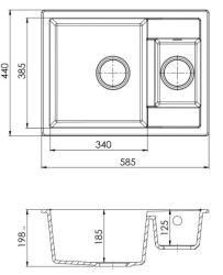 GraniteMy Smart extra grund 1,5 granit påbyggnad vit diskbänk 58x44cm med gun metal propp1208971225