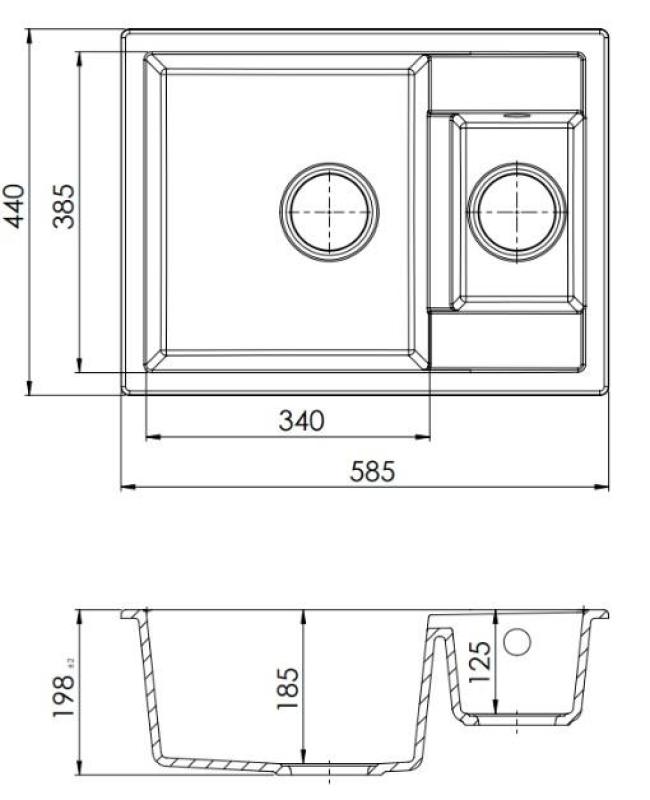 GraniteMy Smart extra grund 1,5 granit påbyggnad vit diskbänk 58x44cm med gun metal propp1208971225