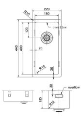 Pure.Sink Exclusivo liten RVS diskho 18x40 cm 10mm radie underbyggnad, plan inbyggnad och överbyggnad PEX1840-02