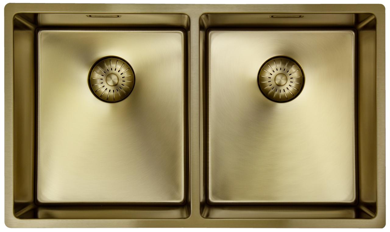 Pure.Sink Prestige Dubbel Guld diskho 70x40 cm 10mm radie undermontering, planmontering och överbyggnad PPG343440-60 - Productafbeelding