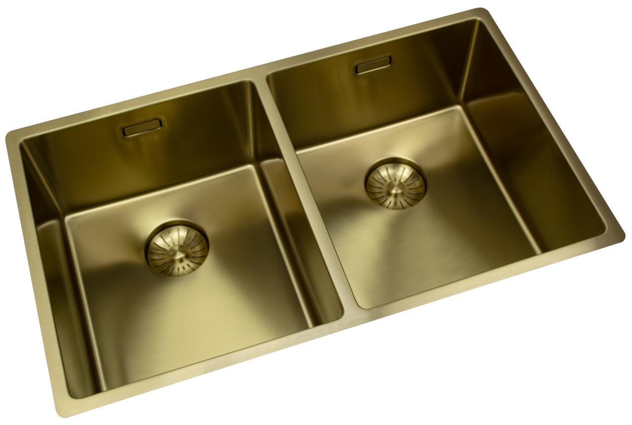 Pure.Sink Prestige Dubbel Guld diskho 70x40 cm 10mm radie undermontering, planmontering och överbyggnad PPG343440-60 - Productafbeelding 3