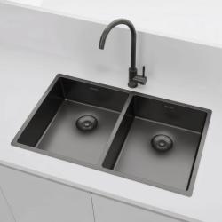 Pure.Sink Prestige Dubbel Gun metal diskbänk 70x40 cm 10mm radie undermontering, planmontering och påbyggnad PPG343440-61