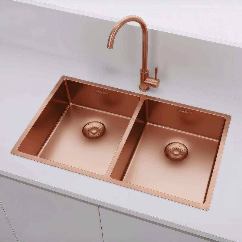 Pure.Sink Prestige Dubbel Koppar diskho 70x40cm 10mm radie undermontering, planmontering och överbyggnad PPG343440-62