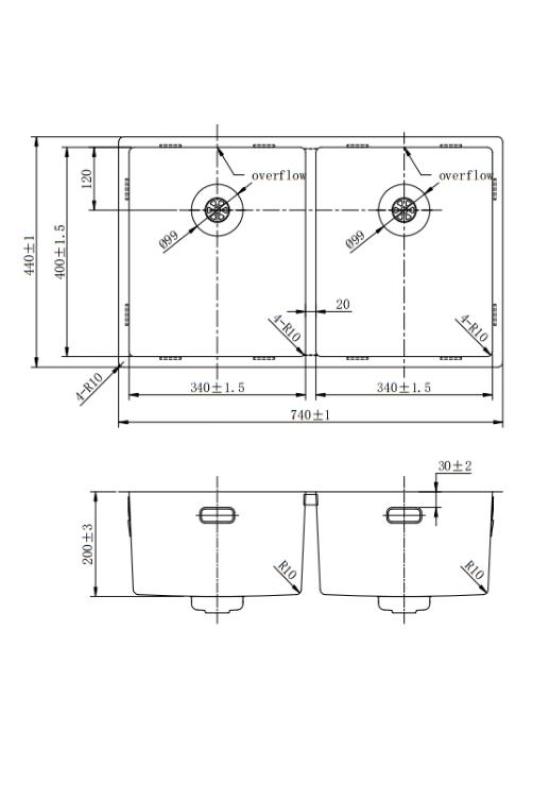 Pure.Sink Prestige Dubbel Koppar diskho 70x40cm 10mm radie undermontering, planmontering och överbyggnad PPG343440-62