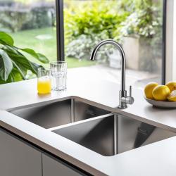 Pure.Sink Prestige Dubbel rostfritt stål diskbänk 82x40 cm 10mm radie undermontering, planmontering och övermontering PPG404040-02