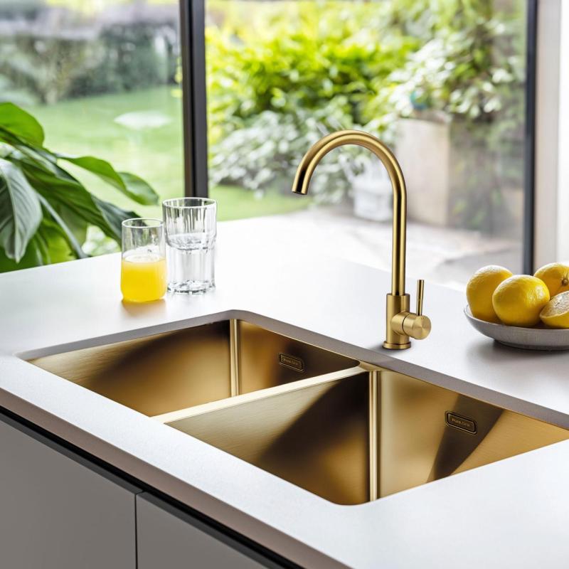 Pure.Sink Prestige Dubbel Guld diskbänk 82x40 cm 10mm radie undermontering, planmontering och övermontering PPG404040-60