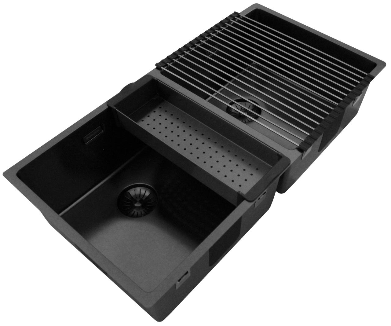Pure.Sink Prestige Dubbel Gun metal diskbänk 82x40 cm 10mm radie undermontering, planmontering och överbyggnad PPG404040-61 - Productafbeelding 3