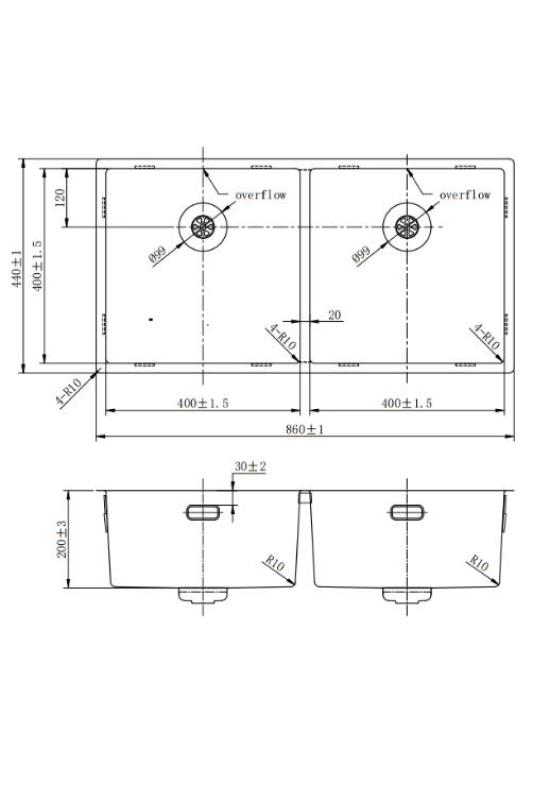 Pure.Sink Prestige Dubbel Koppar diskho 82x40 cm 10mm radie undermontering, planmontering och övermontering PPG404040-62