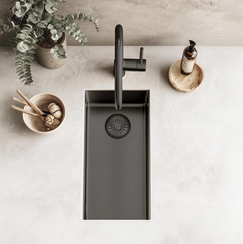 Pure.Sink Exclusivo Gun metal liten diskbänk 18x40 cm 10mm radie undermontering, planmontering och överbyggnad PEX1840-61