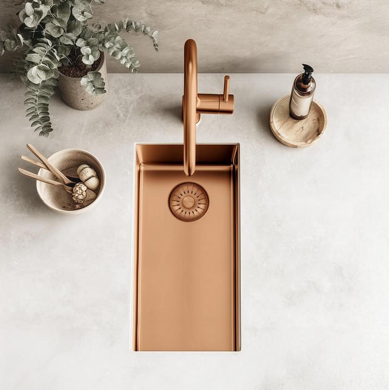 Pure.Sink Exclusivo liten koppar diskho 18x40 cm 10mm radie undermontering, planmontering och överbyggnad PEX1840-62