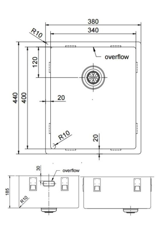 Pure.Sink Exclusivo RVS diskbänk 34x40 cm 10mm radie undermontering, planmontering och överbyggnad PEX3440-02