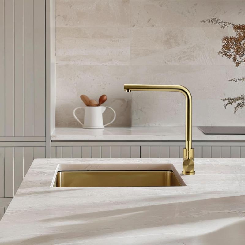 Pure.Sink Exclusivo Guld diskbänk 34x40 cm 10mm radie undermonterad, planmonterad och övermonterad PEX3440-60