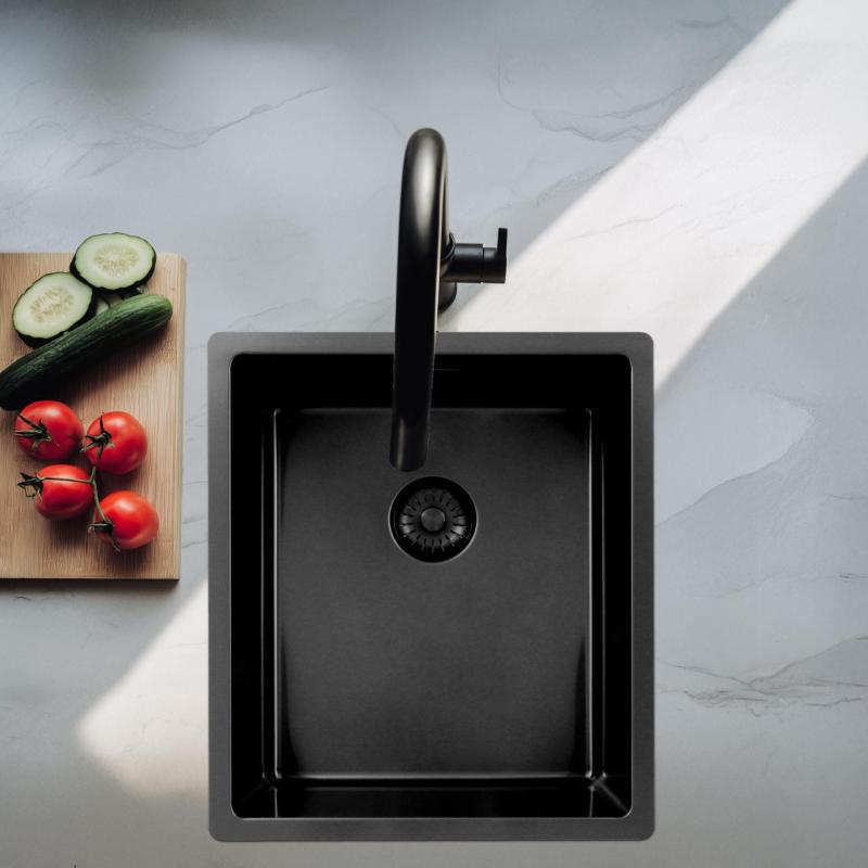 Pure.Sink Exclusivo Gun metal diskbänk 34x40 cm 10mm radie undermontering, planmontering och övermontering PEX3440-61