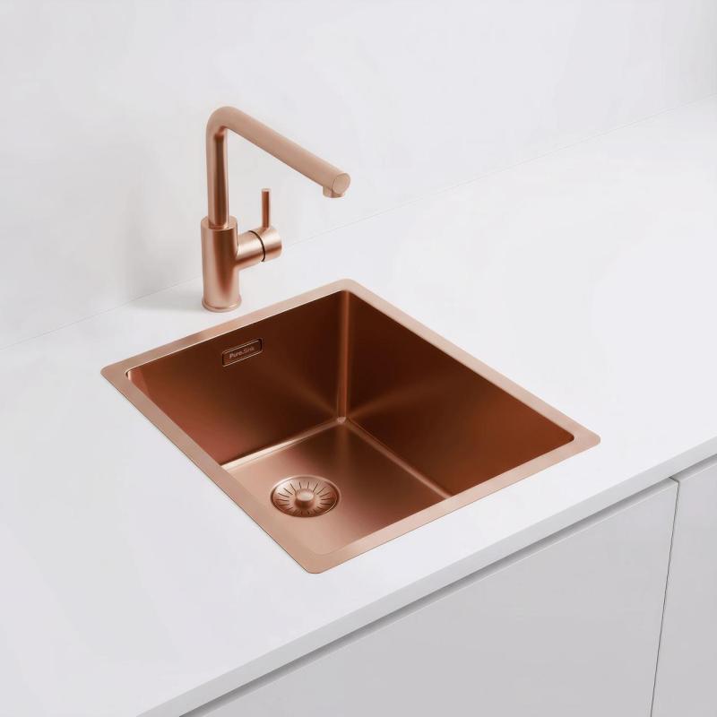 Pure.Sink Exclusivo Koppar diskbänk 34x40 cm 10mm radie undermontering, planmontering och överbyggnad PEX3440-62