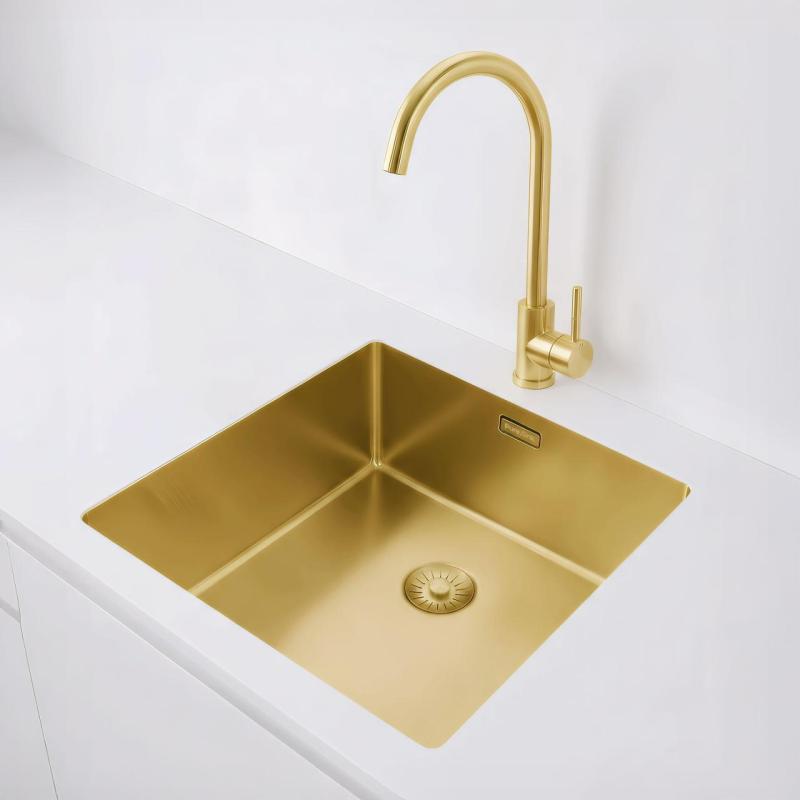 Pure.Sink Exclusivo Guld diskbänk 40x40 cm 10mm radie undermontering, planmontering och övermontering PEX4040-60