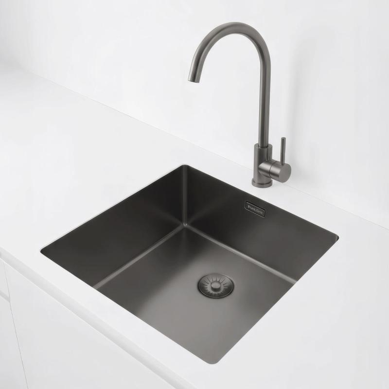 Pure.Sink Exclusivo Gun metal diskho 40x40 cm 10mm radie underbyggnad, planbyggnad och överbyggnad PEX4040-61