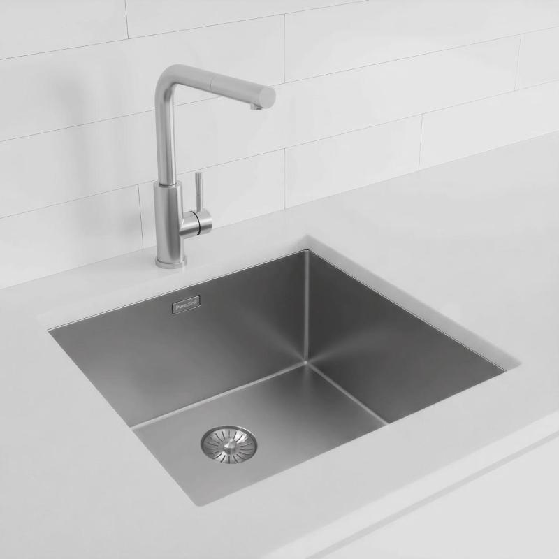 Pure.Sink Exclusivo RVS diskbänk 45x40 cm 10mm radie underbyggnad, planbyggnad och överbyggnad PEX4540-02