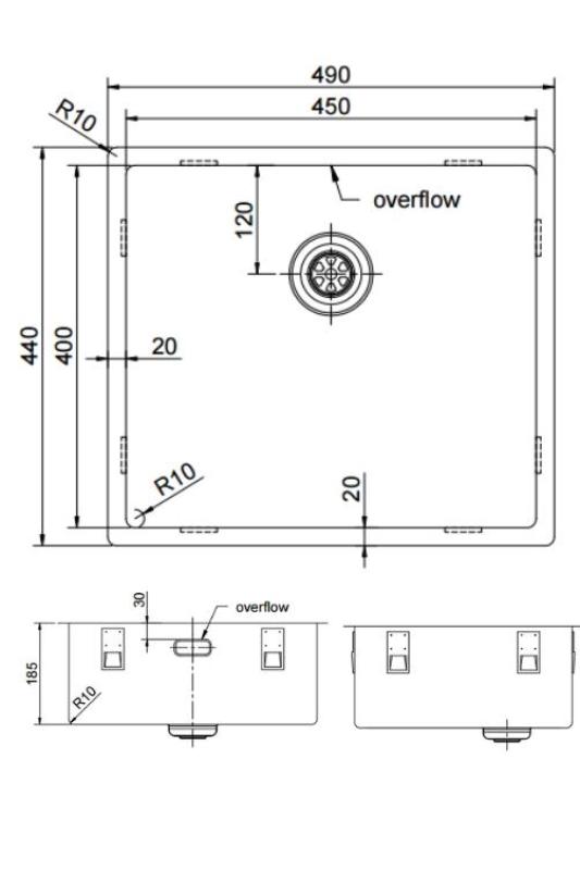 Pure.Sink Exclusivo Koppar diskho 45x40 cm 10mm radie underbyggnad, planbyggnad och överbyggnad PEX4540-62