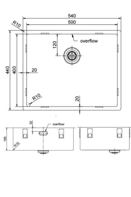 Pure.Sink Exclusivo Koppar diskho 50x40 cm 10mm radie underbyggnad, planbyggnad och överbyggnad PEX5040-62