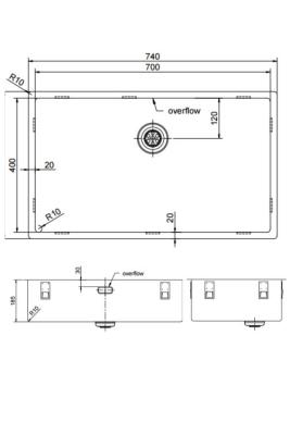 Pure.Sink Exclusivo stor Gun metal diskho 70x40 cm 10mm radie undermontering, planmontering och övermontering PEX7040-61