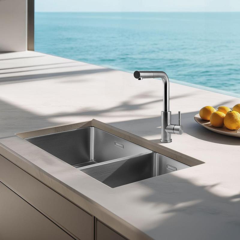 Pure.Sink Exclusivo rostfritt stål 1,5 en och en halv diskho 34+18 cm 10mm radie PEX341840-02