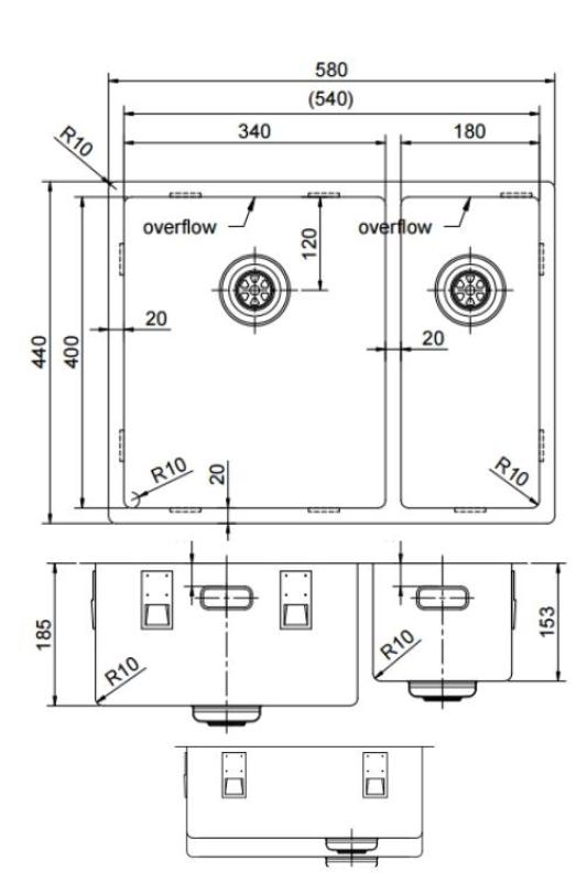 Pure.Sink Exclusivo Guld 1,5 en och en halv diskho 34+18 cm 10mm radie PEX341840-60