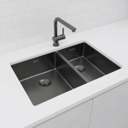 Pure.Sink Exclusivo Gun Metal 1,5 en och en halv diskbänk 34+18 cm 10mm radie PEX341840-61