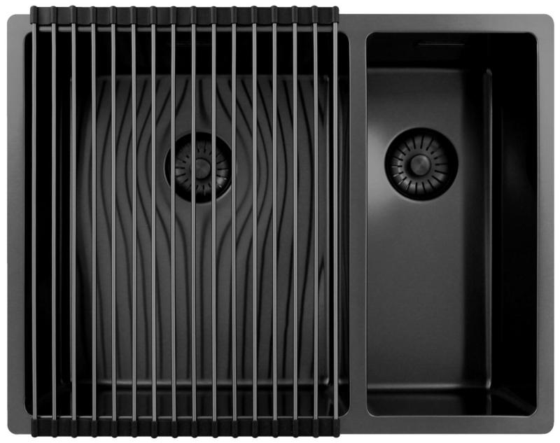 Pure.Sink Exclusivo Gun Metal 1,5 en och en halv diskbänk 34+18 cm 10mm radie PEX341840-61