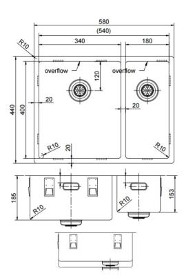 Pure.Sink Exclusivo Koppar 1,5 en och en halv diskho 34+18 cm 10mm radie PEX341840-62