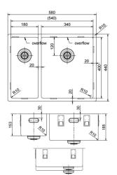 Pure.Sink Exklusiva RVS 1,5 en och en halv diskho 18+34 cm 10mm radie PEX183440-02