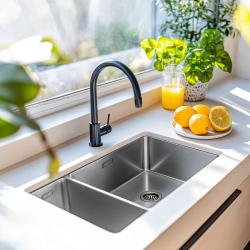Pure.Sink Exklusiva RVS 1,5 en och en halv diskho 18+34 cm 10mm radie PEX183440-02
