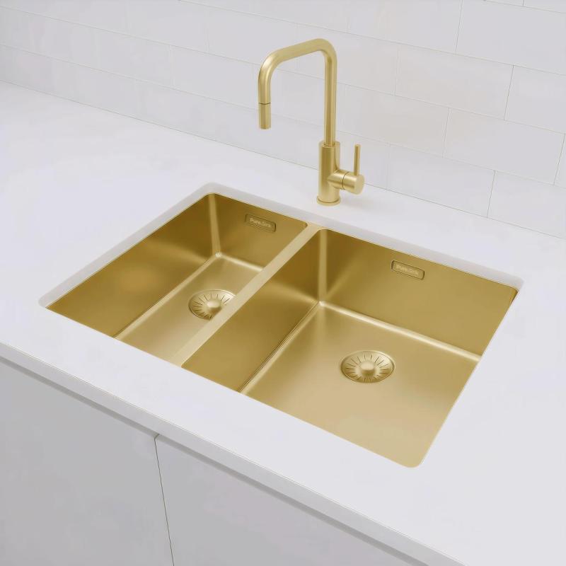 Pure.Sink Exclusivo Guld 1,5 en och en halv diskho 18+34 cm 10mm radie PEX183440-60