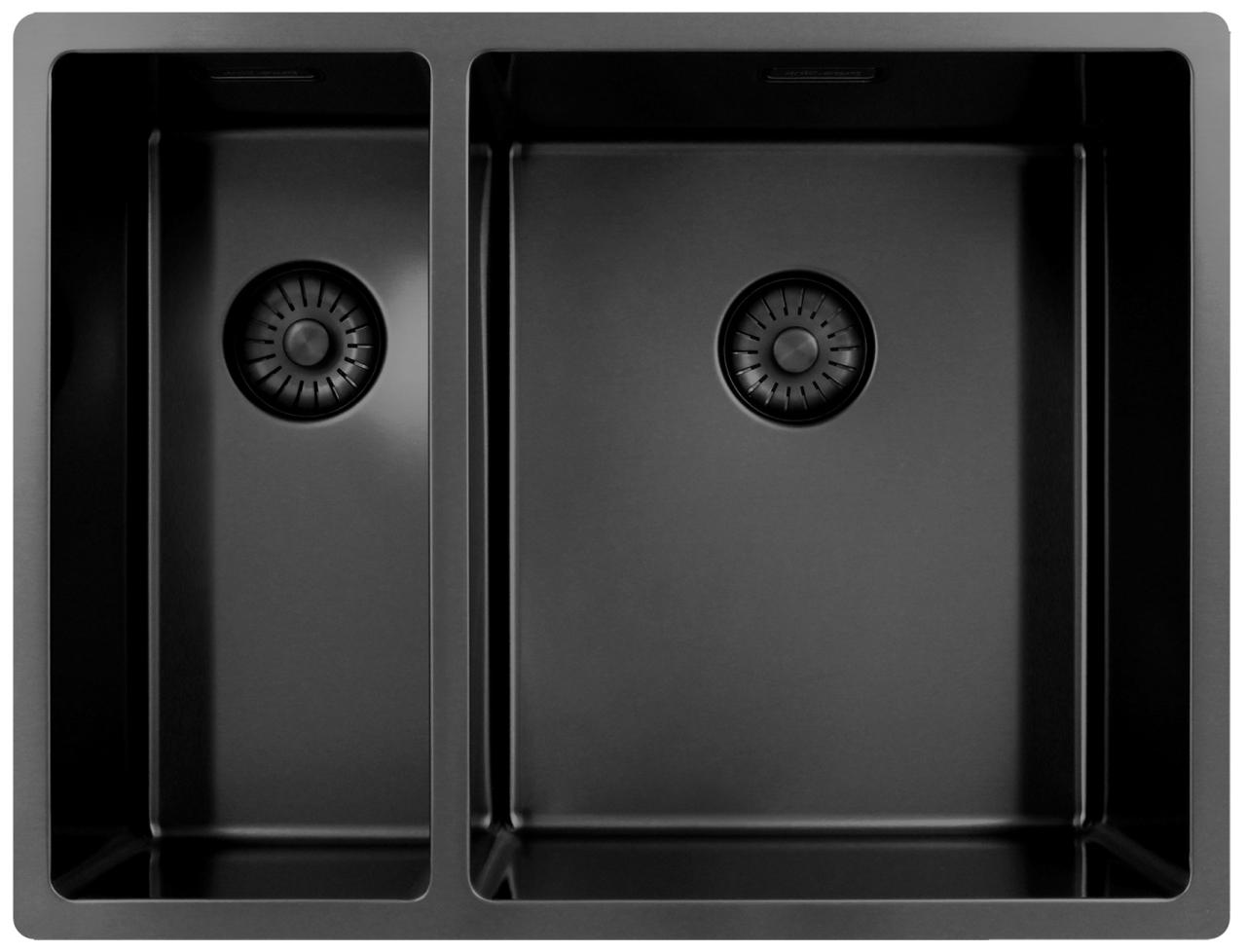 Pure.Sink Exclusivo Gun Metal 1,5 en och en halv diskho 18+34 cm 10mm radie PEX183440-61 - Productafbeelding