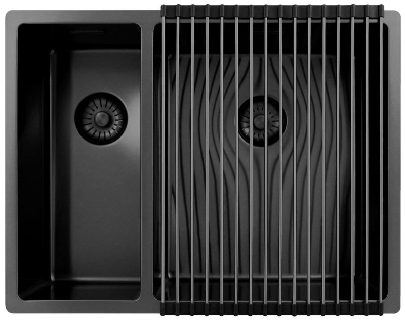 Pure.Sink Exclusivo Gun Metal 1,5 en och en halv diskho 18+34 cm 10mm radie PEX183440-61