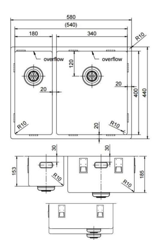 Pure.Sink Exclusivo Koppar 1,5 halvannan diskbänk 18+34cm 10mm radie PEX183440-62