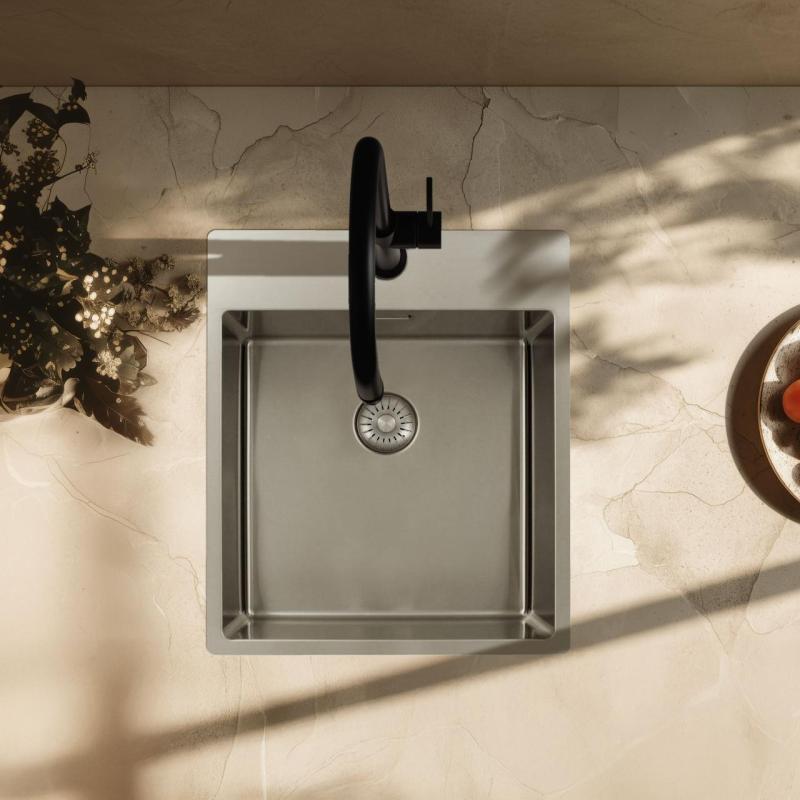 Pure.Sink Exclusivo RVS diskho 44x52 cm Tapwing med kranhålsbänk 10mm radie PEX4040T-02